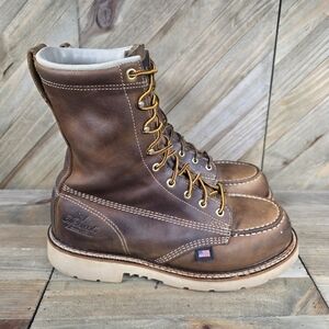 Thorogood 804-4378 Men's 8" Moc Toe Leather Work Boots Size 8.5 D Steel Toe